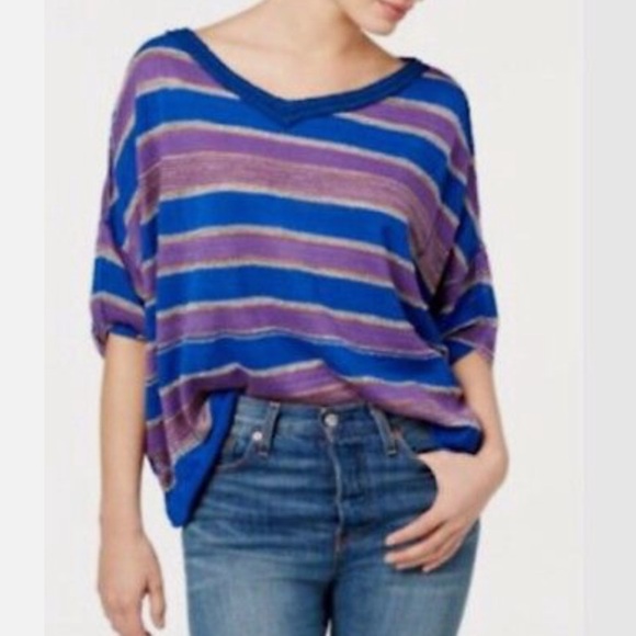 Free People Love Me Too Dolman Blue/Purple Striped Sweater Size S/P - Picture 3 of 9
